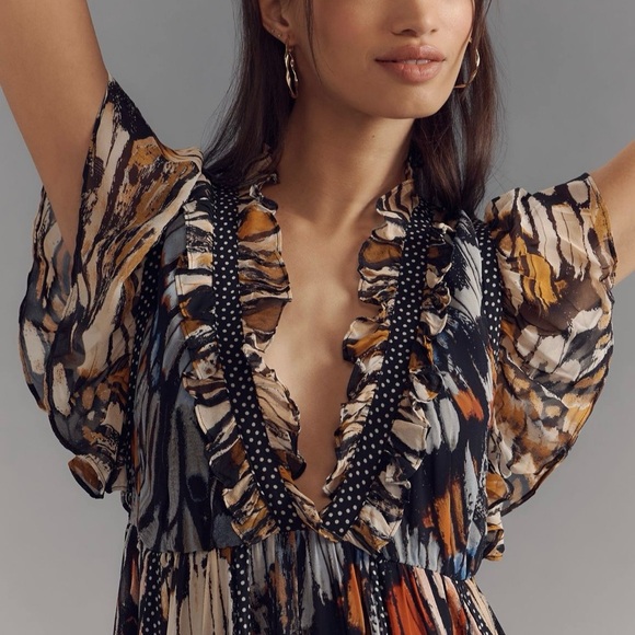 NWT Anthropologie - Maeve- butterfly ruffled High Low Dress, size medium - Picture 2 of 5